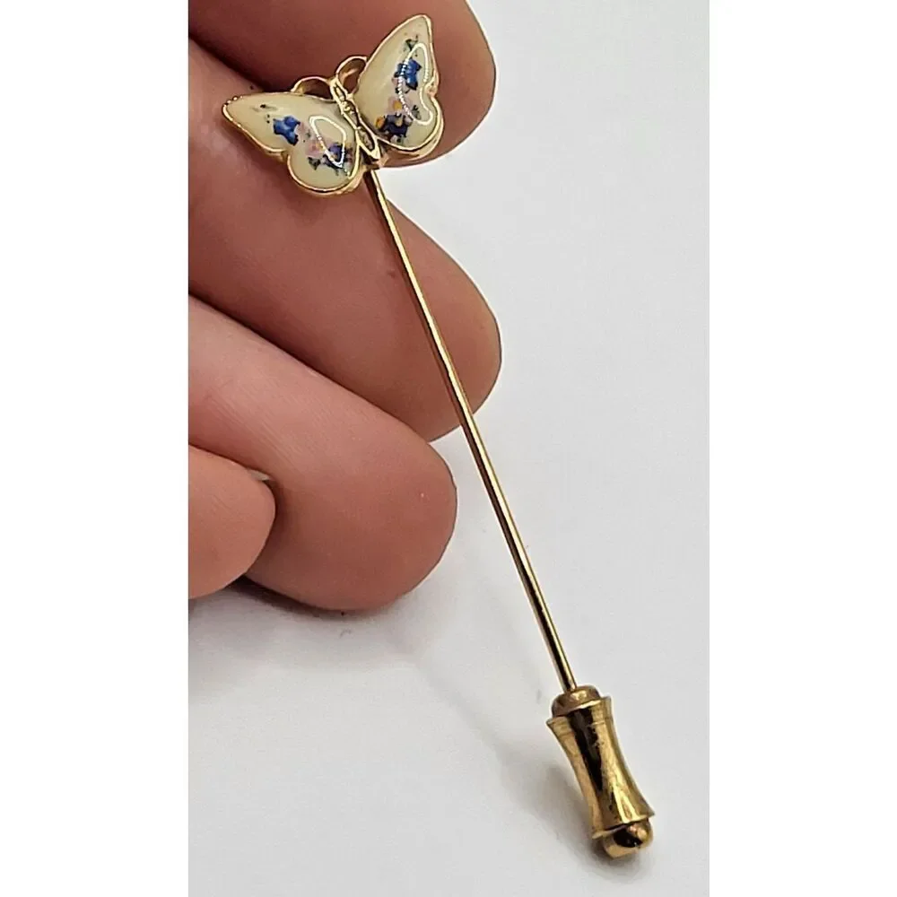 Vintage Cloisonné Butterfly Stick Pin 2in